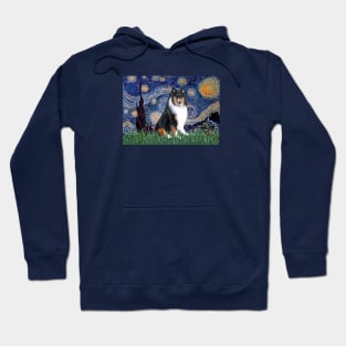 Starry Night (Van Gogh) Adapted to Feature a Tri Color Collie Hoodie